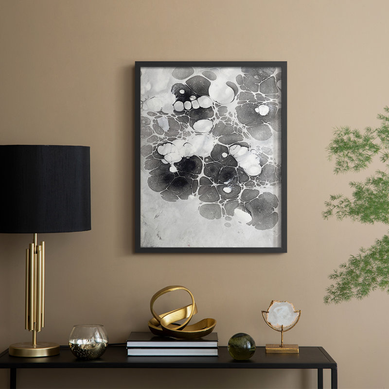 Marbling XIII Framed Print - Solid Wood, 11" H x 24" W, Black