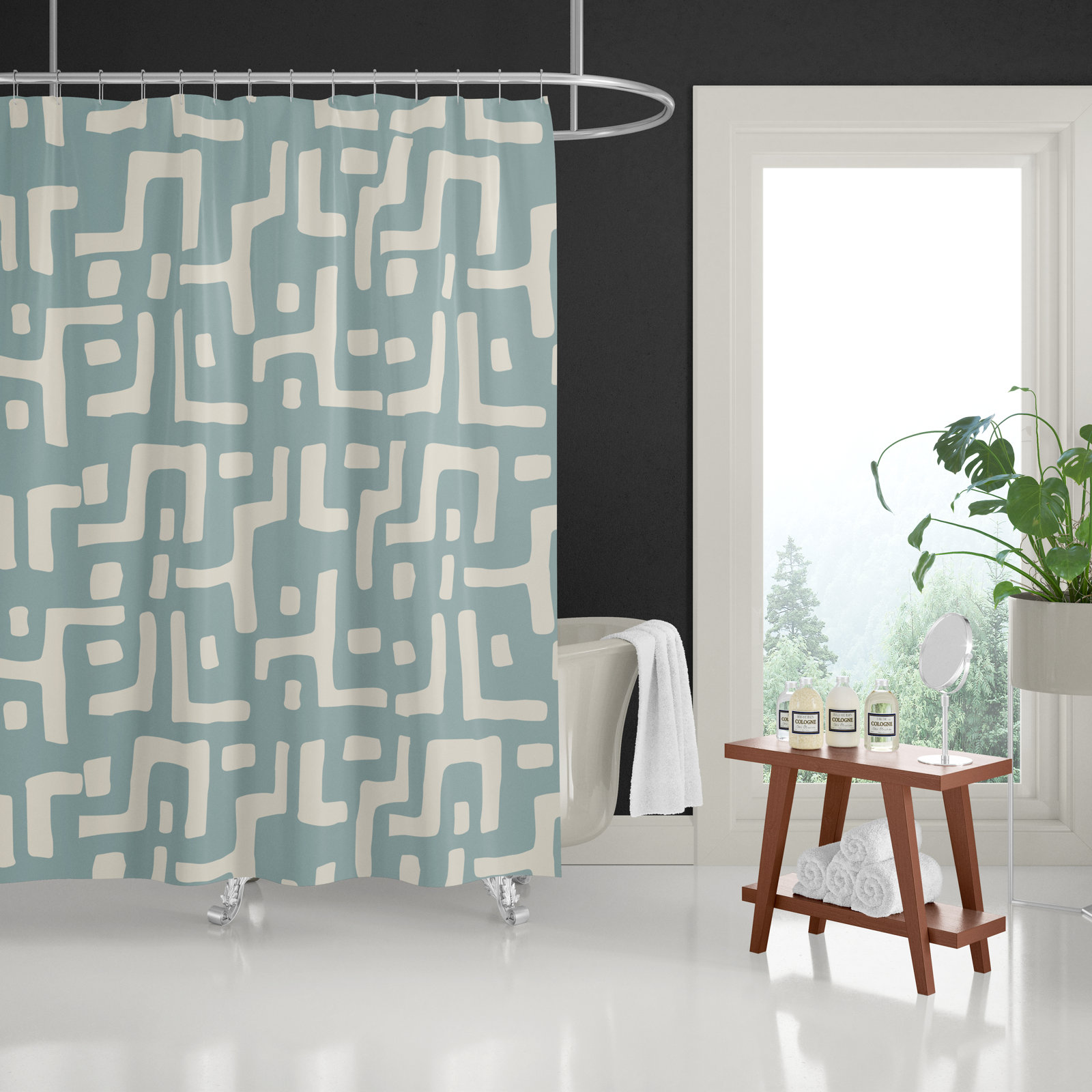 Polyester Shower Curtain, Blue/Beige