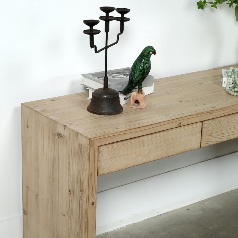 Natural Wood Waterfall Console Table with Storage Drawers