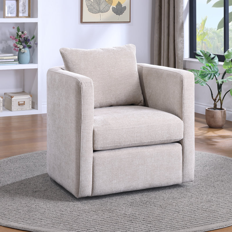 Fran Swivel Barrel Chair, Beige Polyester