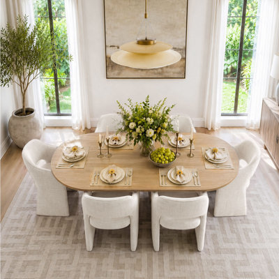 Ensemble de table de salle à manger pour 6 personnes avec table ovale et 6 fauteuils rembourrés en tissu