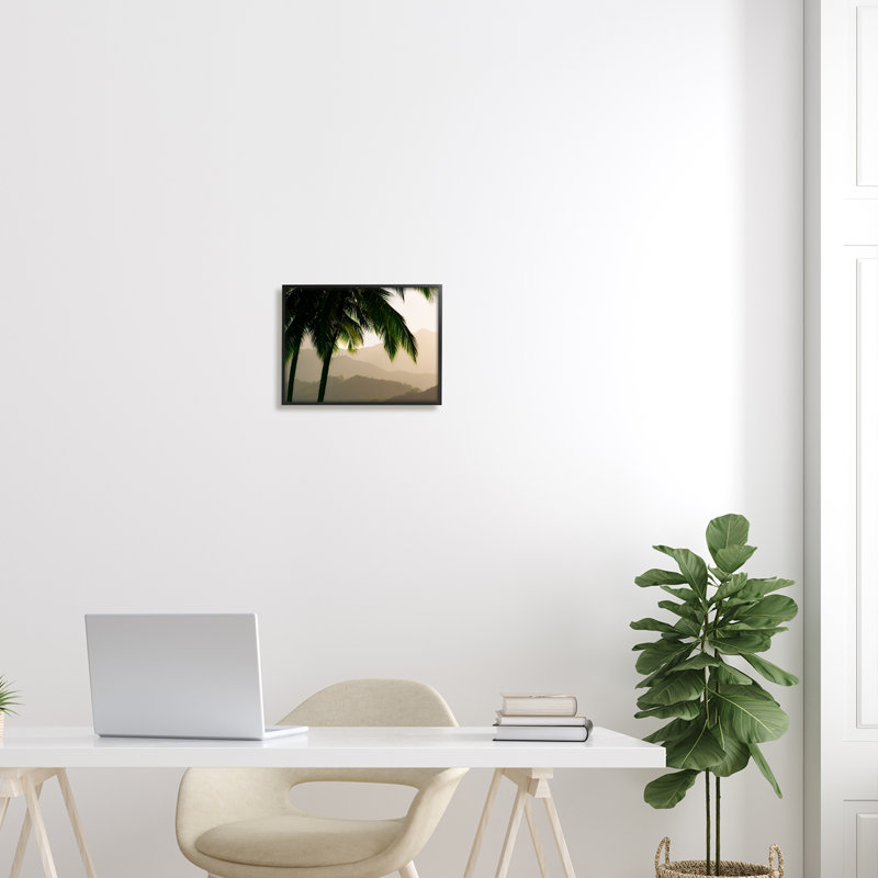 Palm Trees at Sunrise Landscape Black Framed Canvas Print