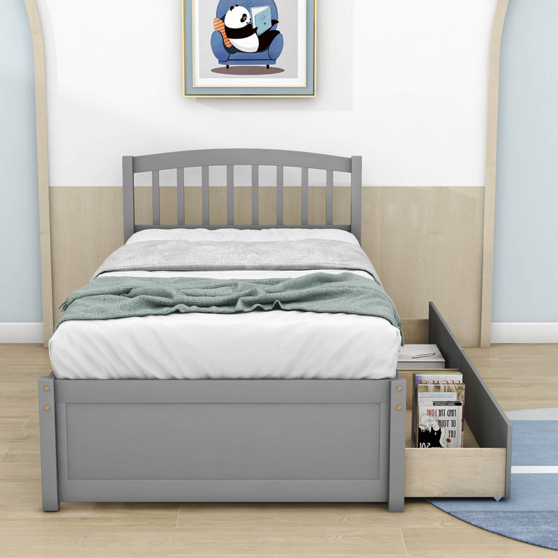 Lit plateforme simple avec tiroirs Eljay, gris