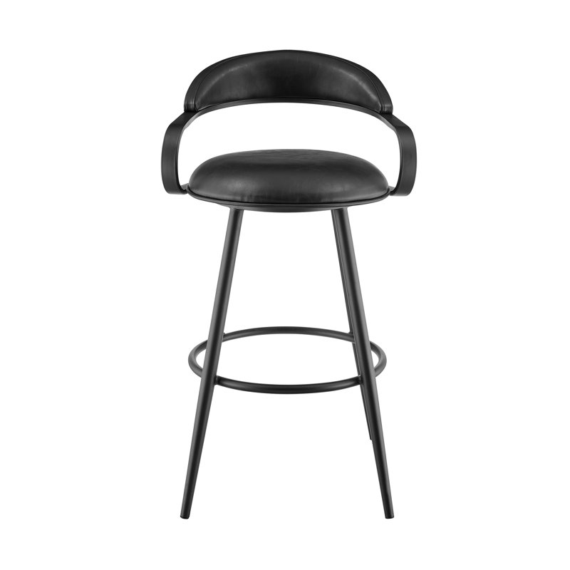 Aigerim Swivel Counter or Bar Stool with Iron Frame and Faux Leather, Bar Stool (30" Seat Height), Black
