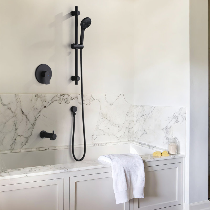 Solid Brass High-Flow Wall Mounted Tub Shower Faucet Set, Single Handle Shower Trim Kit With Handheld Shower