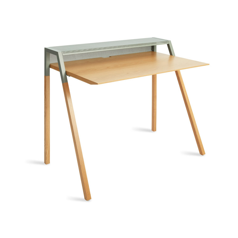 Cant Solid Wood Writing Desk, Gray Green/White Oak