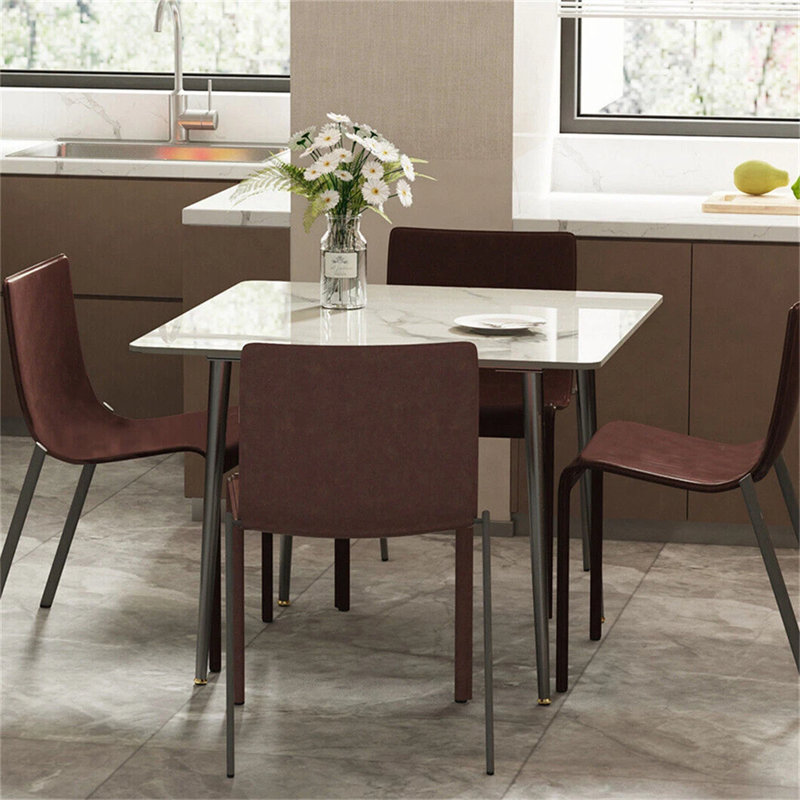 Annagh Stone Top Metal Base Dining Table, Gloss White, 29.9"H x 31.5" L x 31.5" W