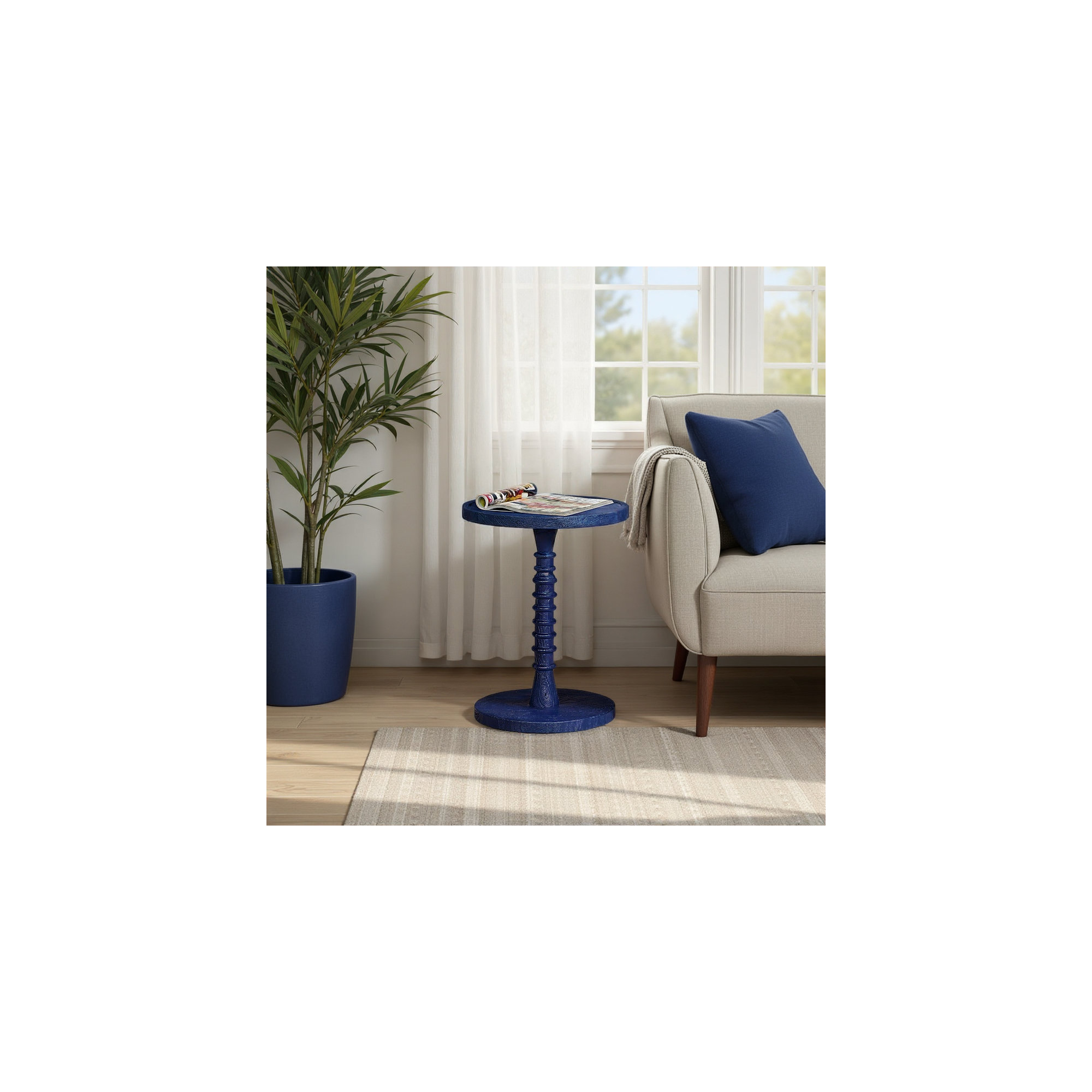 Linda Threaded Drink Table, Navy Blue