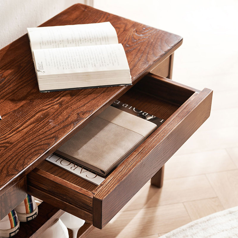Banc à langer tout en bois brun avec étagère de rangement