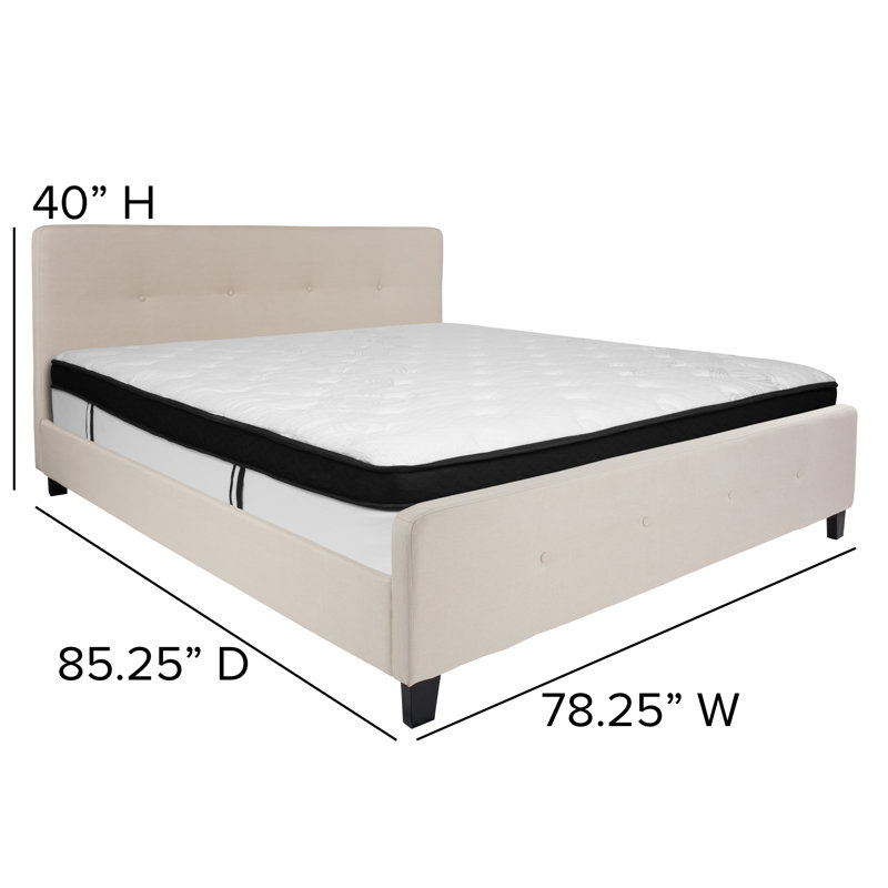 Aluino Button Tufted Platform Bed with Memory Foam Pocket Spring Mattress, Beige, King