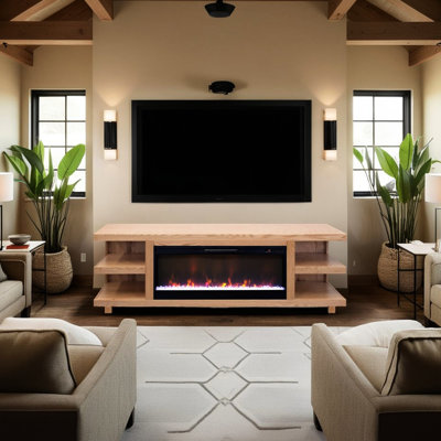 Meuble télé 82 po pour foyer au fini naturel, pour téléviseur de 90 po ou moins, fini en chêne 82 po