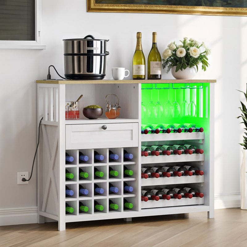 47” White Wine Bar Cabinet with Charging Station