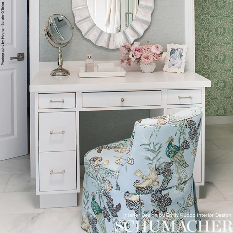 Tissu paon Schumacher x Miles Redd, Aigue-marine