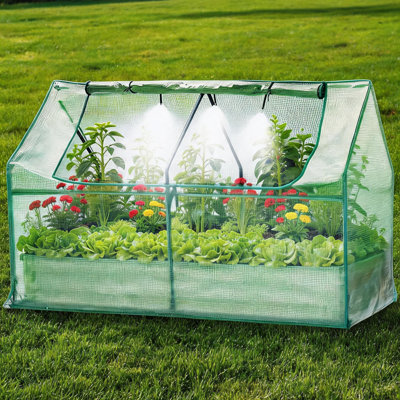 Ensemble de jardin surélevé galvanisé 70,8 po * 35,4 po * 11,8 po 3-en-1, jardinière en métal avec système d'arrosage intégré et couvercle en filet, boîte de culture extérieure pour légumes, herbes et fleurs