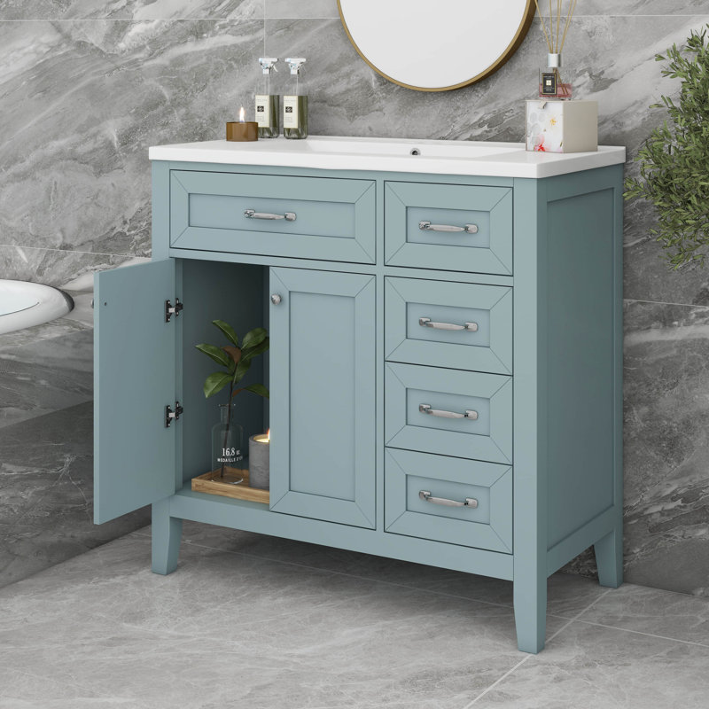 36" Bathroom Vanity With Sink Combo, Bathroom Cabinet With Drawers, Solid Frame And MDF Board, Green