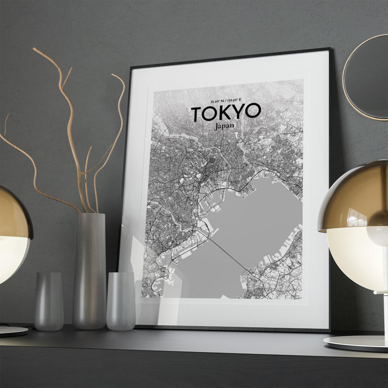 Tokyo City Map in Tones 1 Piece Wall Art, 27.6cm H x 19.7cm W x 0.05cm D