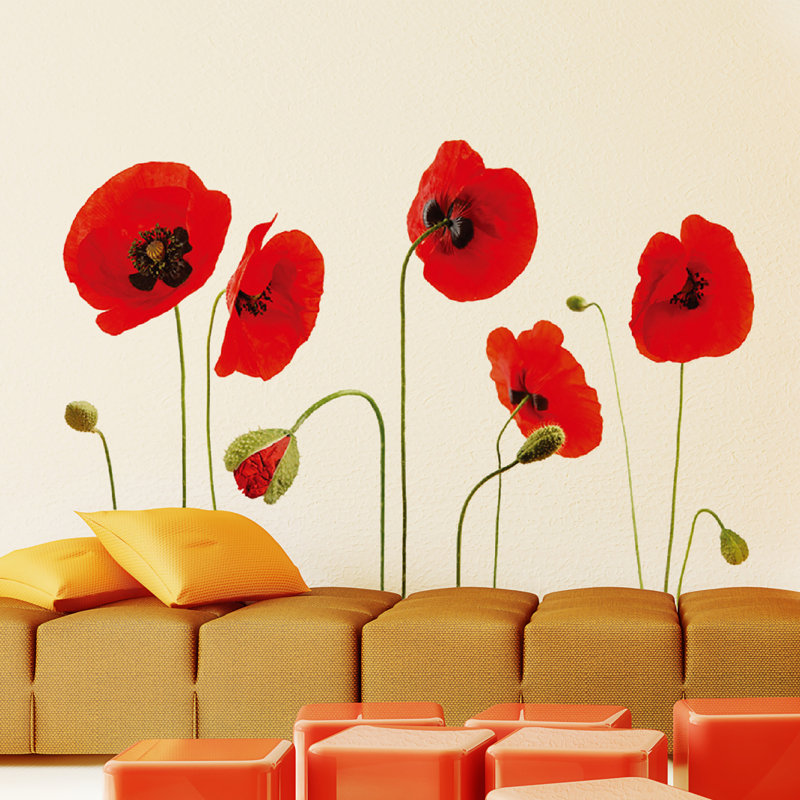 Red Poppy Floral Wall Sticker, Single