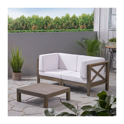 Causeuse d'extérieur à 2 places avec table basse et coussins gris Brava