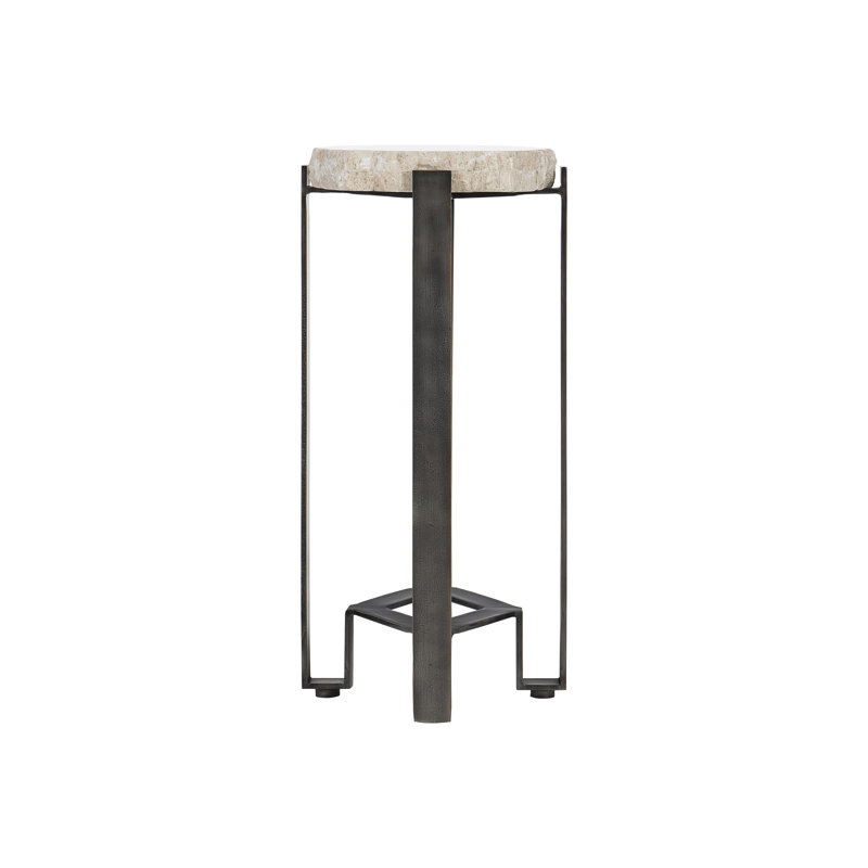 Transitional Cream Stone and Metal Round Accent Table
