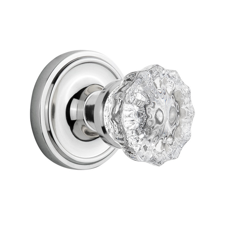 Classic Rosette with Crystal Door Knob, Bright Chrome, 2-3/4"