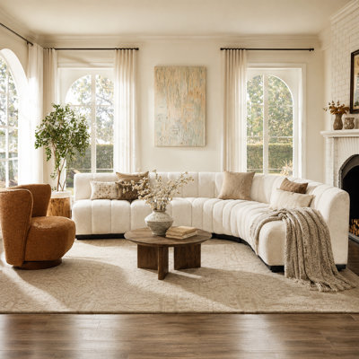 Modern Curved L-Shaped Sectional Sofa, Chenille Upholstered Couch With Solid Wood Base, Asymmetrical  Design