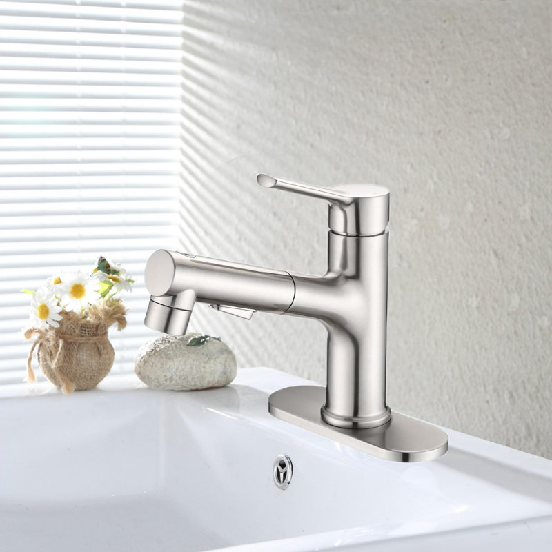 Robinet de lavabo de salle de bain moderne à poignée simple avec bouchon de bonde escamotable et plaque de pont