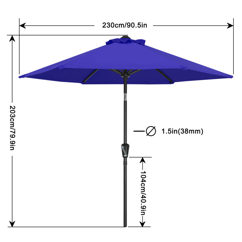 Parasol Cutts Market, Bleu, 7.5'