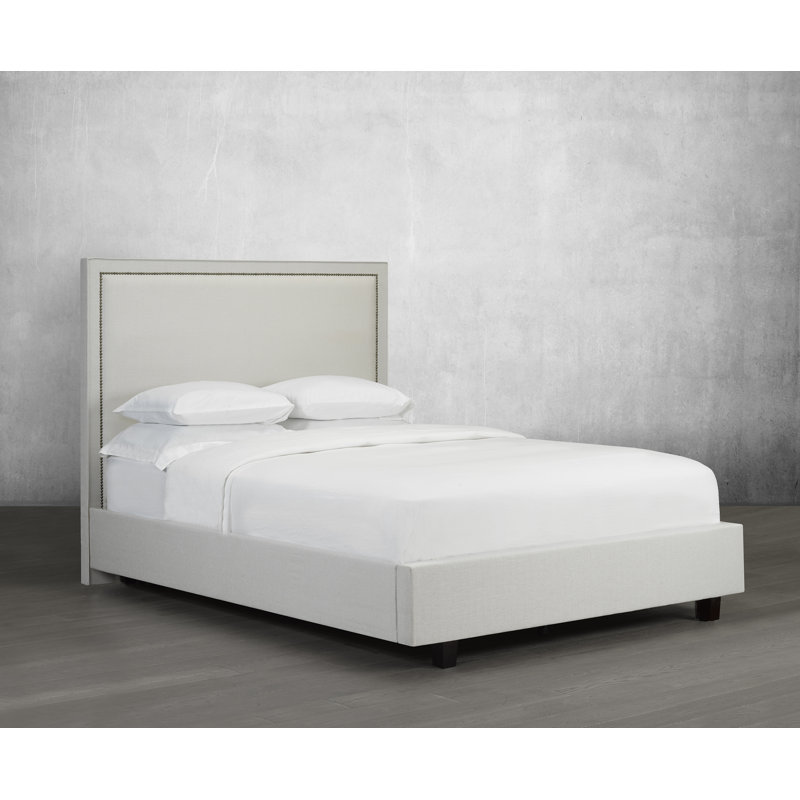 Lit plateforme tapissier avec rangement Strader, Très grand, Cuir - Blanc