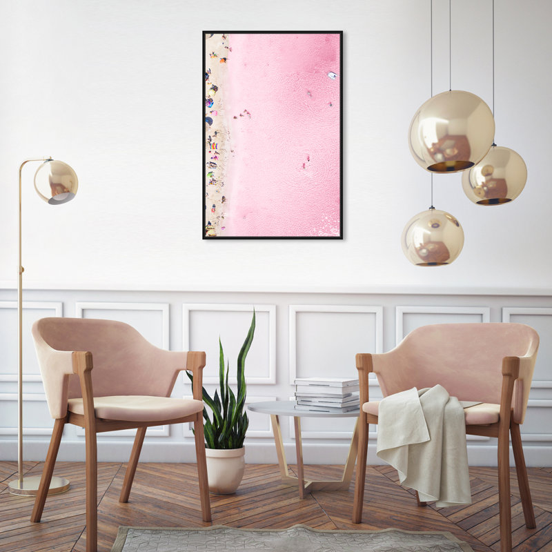 Nautique et plage rose côtière - impression, H 30 po x l 20 po, Toile avec cadre noir