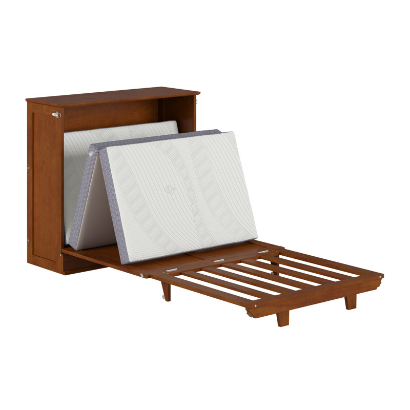 Lit escamotable Winthrop en bois avec matelas de 10 cm, Lit simple, Teck
