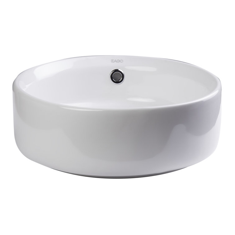 EAGO 15.75'' White Porcelain Circular Bathroom Sink with Overflow