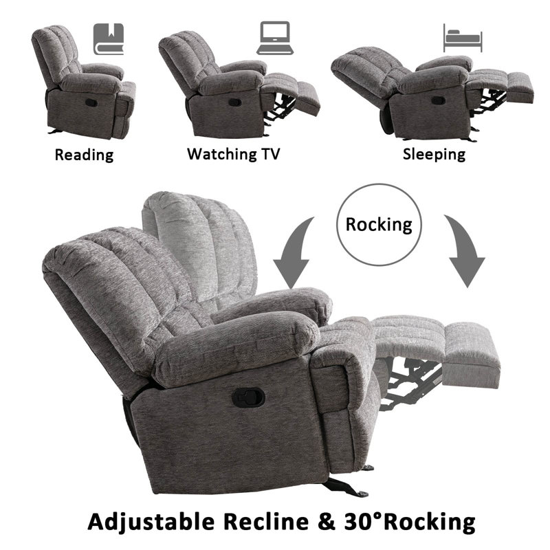 Rocker Upholstered Recliner, Dark Gray Chenille, 41" H x 42.9" W x 36.2" D
