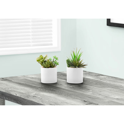 2 plantes grasses artificielles - 7 po de hauteur, de la fausse verdure dans des pots en céramique blanche pour la mode décorative 2 décorations d'intérieur