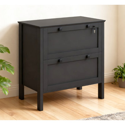 Classeur de bureau à 2 tiroirs avec barre de suspension réglable, panneaux de particules noirs, verrouillable pour sécuriser les dossiers, plateau pour objets personnels, 79 cm (L) x 40 cm (l) x 72 cm (H), capacité maximale de 60 kg.