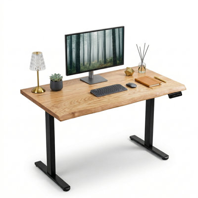 Live Edge Standing Desk with Solid White Oak and Dual-Motor Adjustable Frame