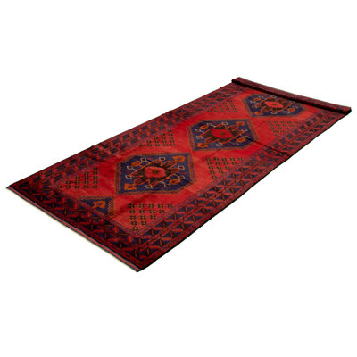One-of-a-Kind 5'1" X 12'6" 1980s Runner Wool Area Rug in Red