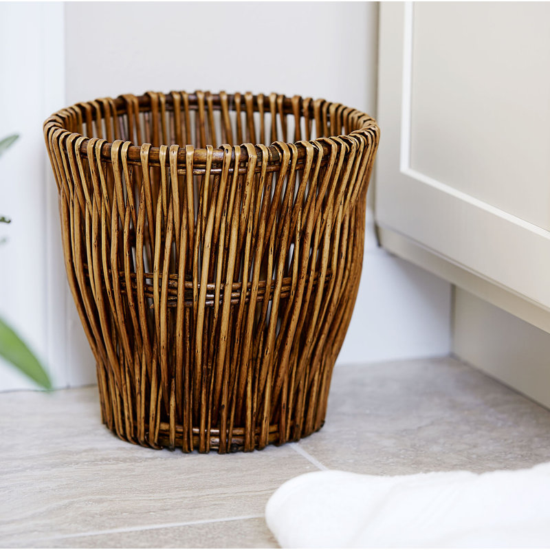 Small Brown Handwoven Willow Waste Basket with Removable Liner