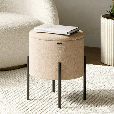 Modern Round Boucle Ottoman With Storage by Ebern Designs