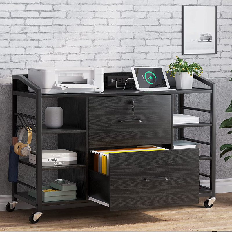 43.3" W lockable 2-Drawer Cabinet, Black