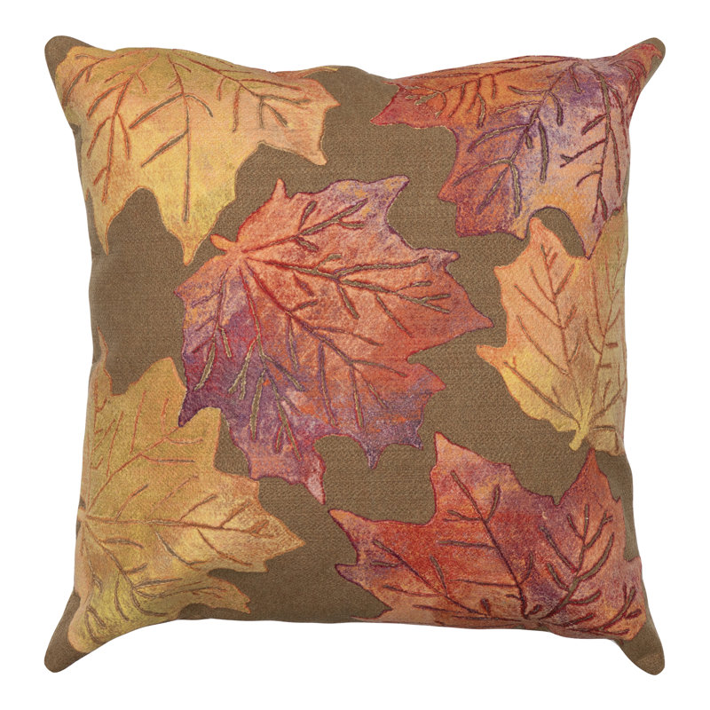 20" Square Caramel and Orange Polyester Leaf Toss Pillow