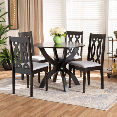 Malcolm 5-Pc Dining Set in Grey Fabric and Dark Brown Finish, 38.6'' H X 17.9'' W X 19.3'' D