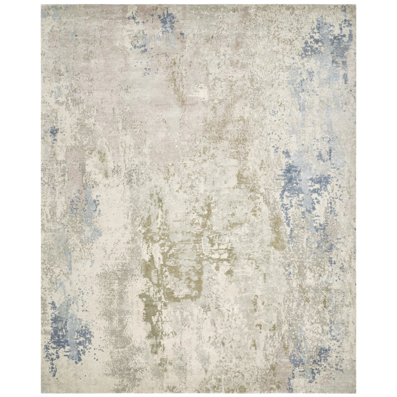 Hand Knotted Abstract Area Rug in Blue/Tan, Rectangle 2' x 3'