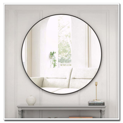Wall Mirror 48 Inch Oversized Big Size Black Circular Mirror Metal Framed Mirror Round Vanity Mirror Dressing Mirror, For Bathroom, Living Room, Bedroom Wall Decor