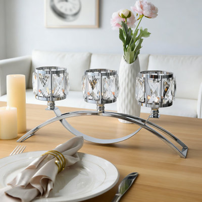3-Arm Arched Crystal Candelabra Centerpiece - Elegant Table Decor For Weddings, Dining Room, And Home Decoration