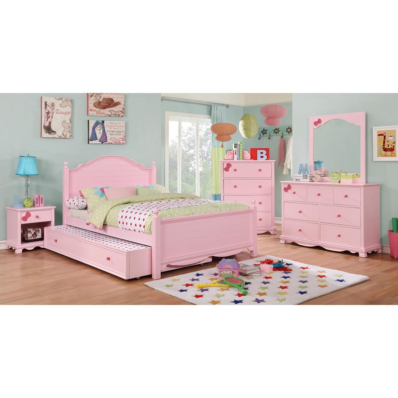 Lit standard avec lit gigogne Gitti par Harriet Bee, Double, Rose