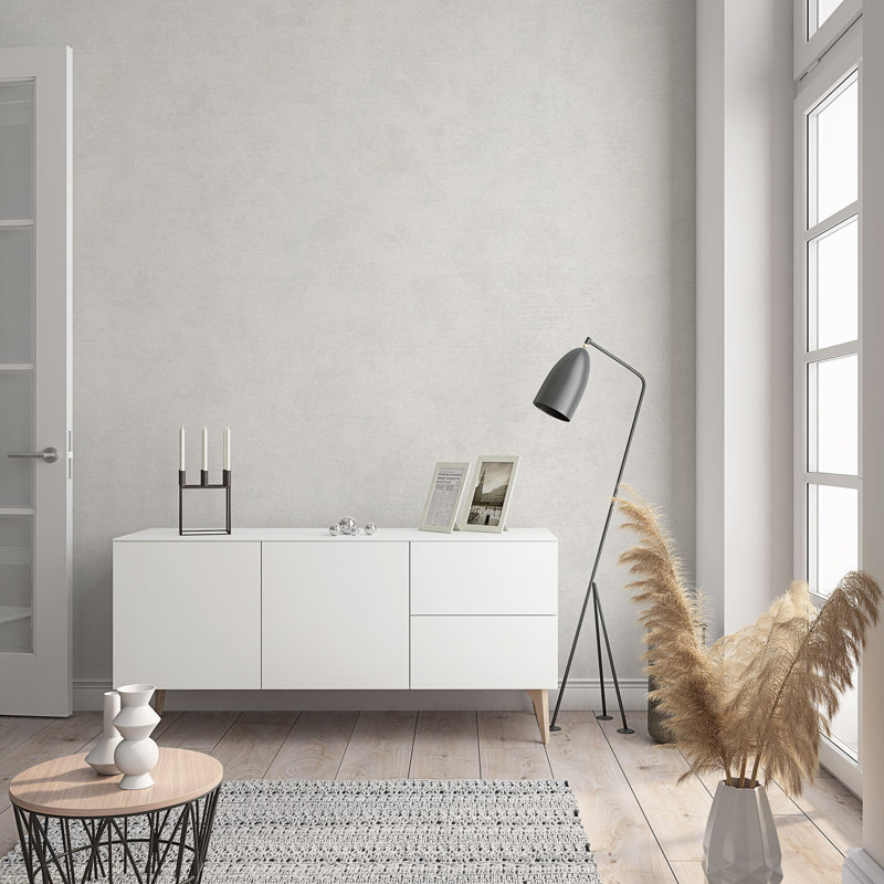 Flora Collection Shimmery Plain Wallpaper Roll, Light Gray
