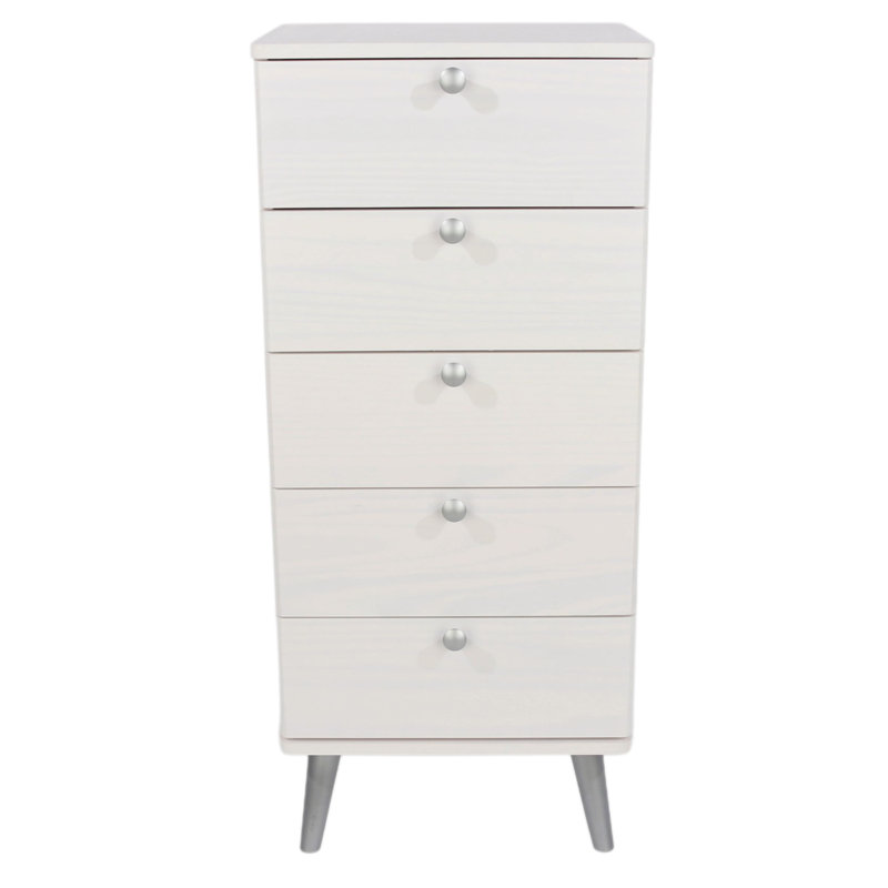 5 Drawer Narrow Chest, White Wax Finish