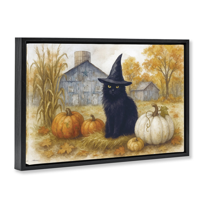 Cadre flottant Witch Cat Autumnal Farm, design par Antony Smith, Cadre flottant noir de jais, H 17 po x l 25 po