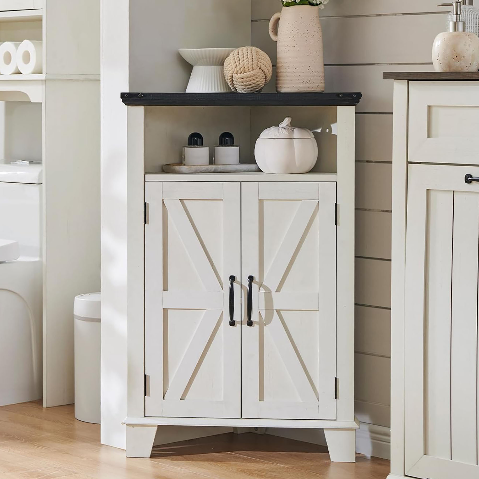 Rosalind Wheeler Corner Bathroom Cabinet, Farmhouse Small Corner ...