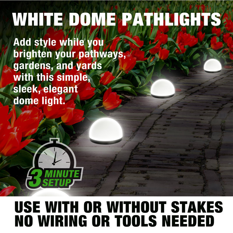 Bell + Howell Solar Powered Dome Pathway Lights with Auto On/Off, Set of 4
